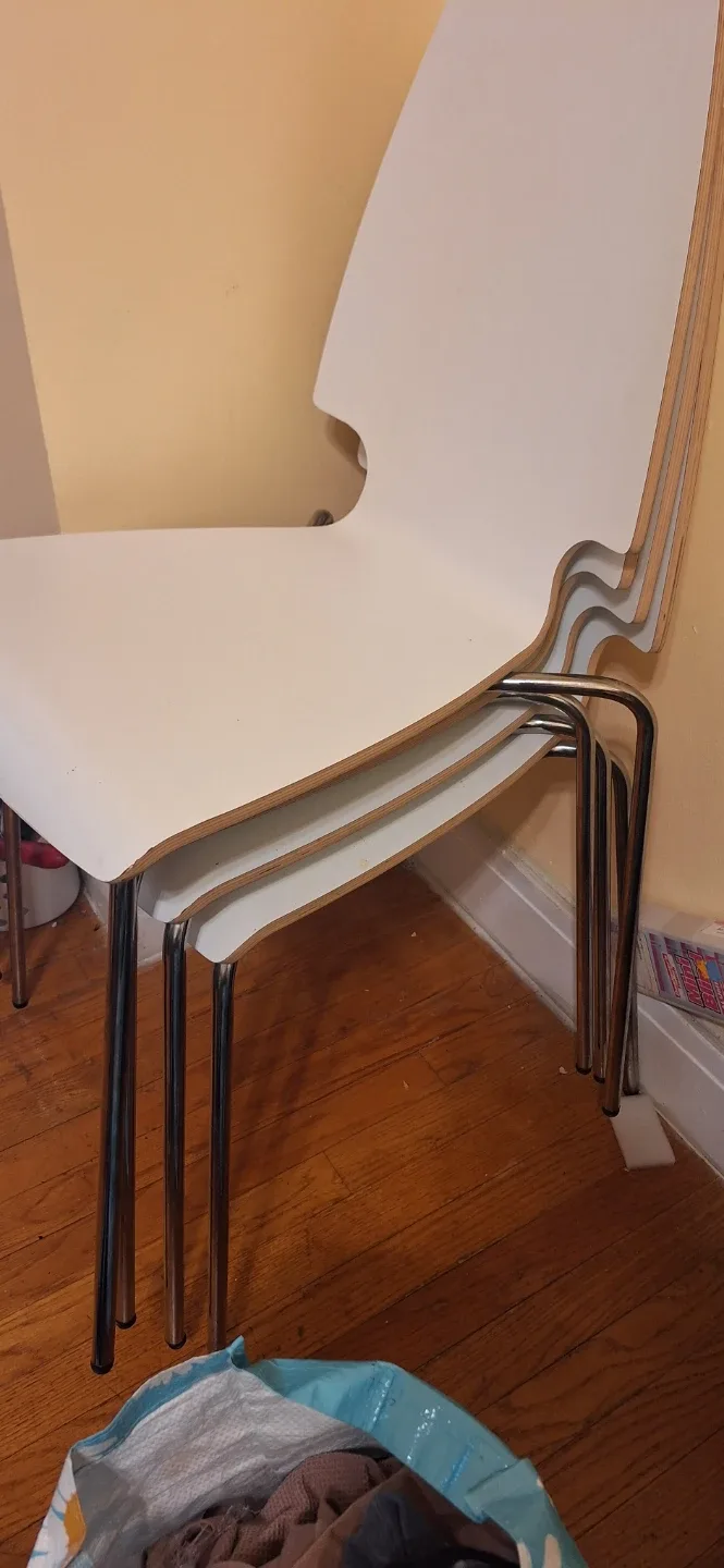 Set of 4 White Stacking Chairs