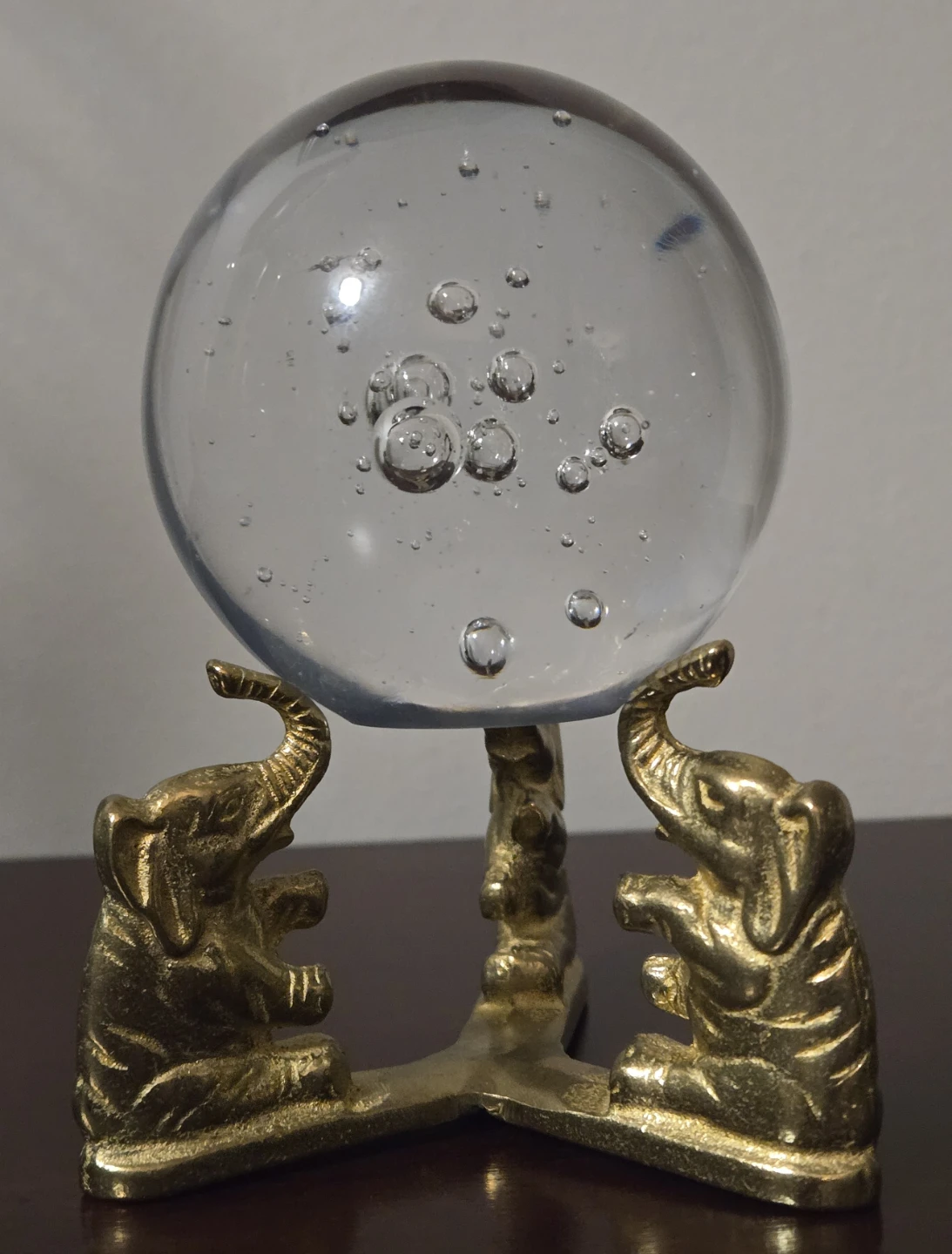 Vintage Brass Elephant Crystal Ball Holder.