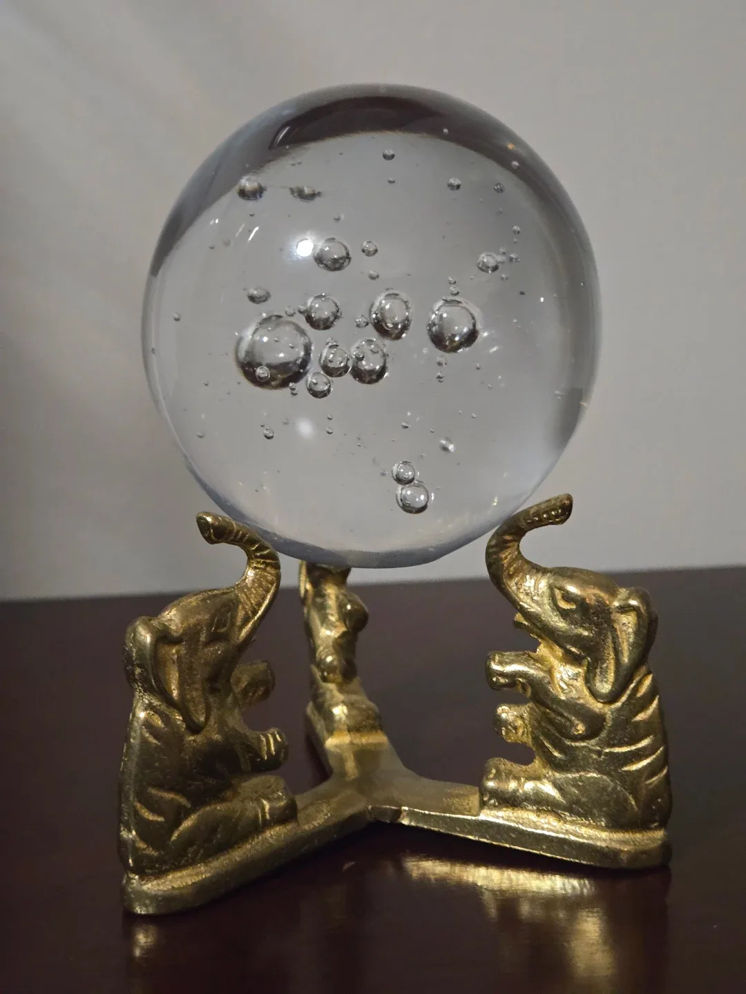 Vintage Brass Elephant Crystal Ball Holder. image indicator(2)