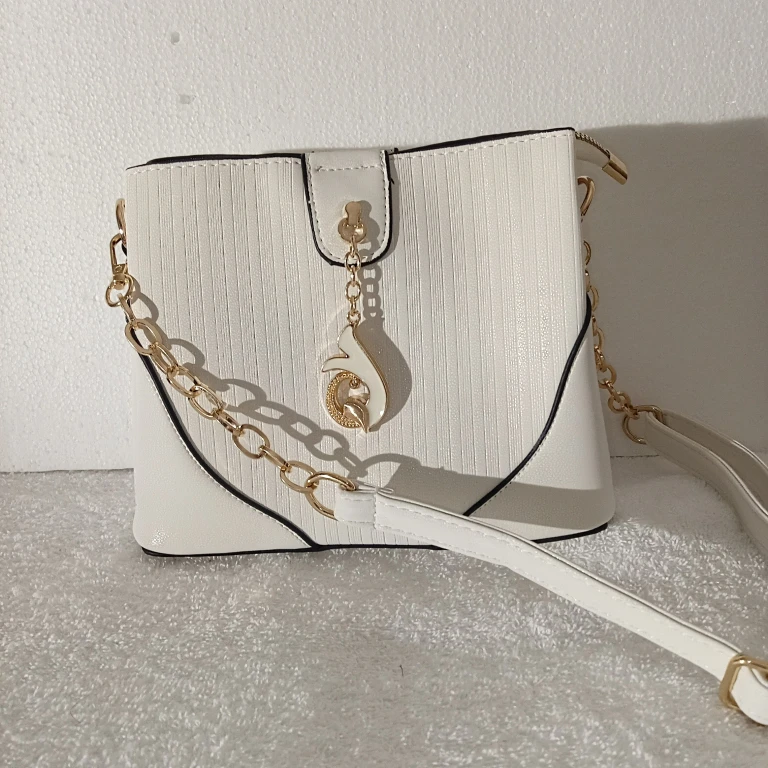White Shoulder Bag with Gold Chain