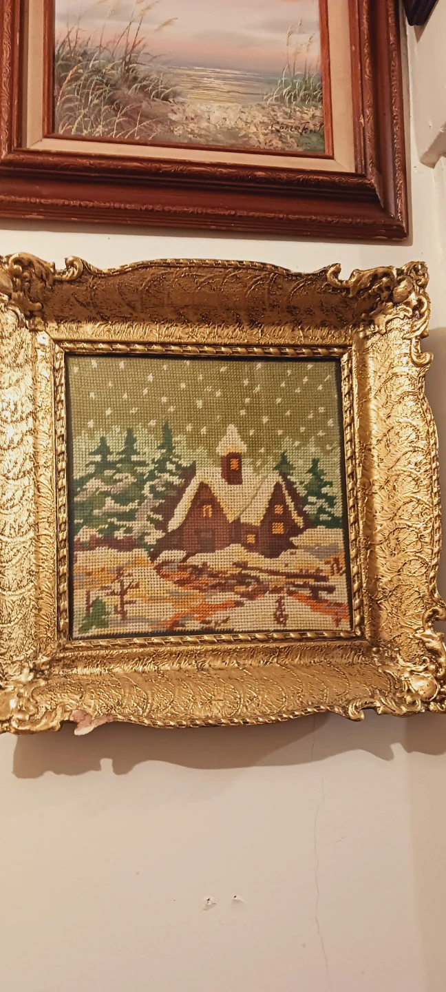 Vintage Framed Needlepoint Winter Scene - photo 3