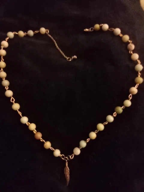 Gemstone Necklace with Feather Charm
