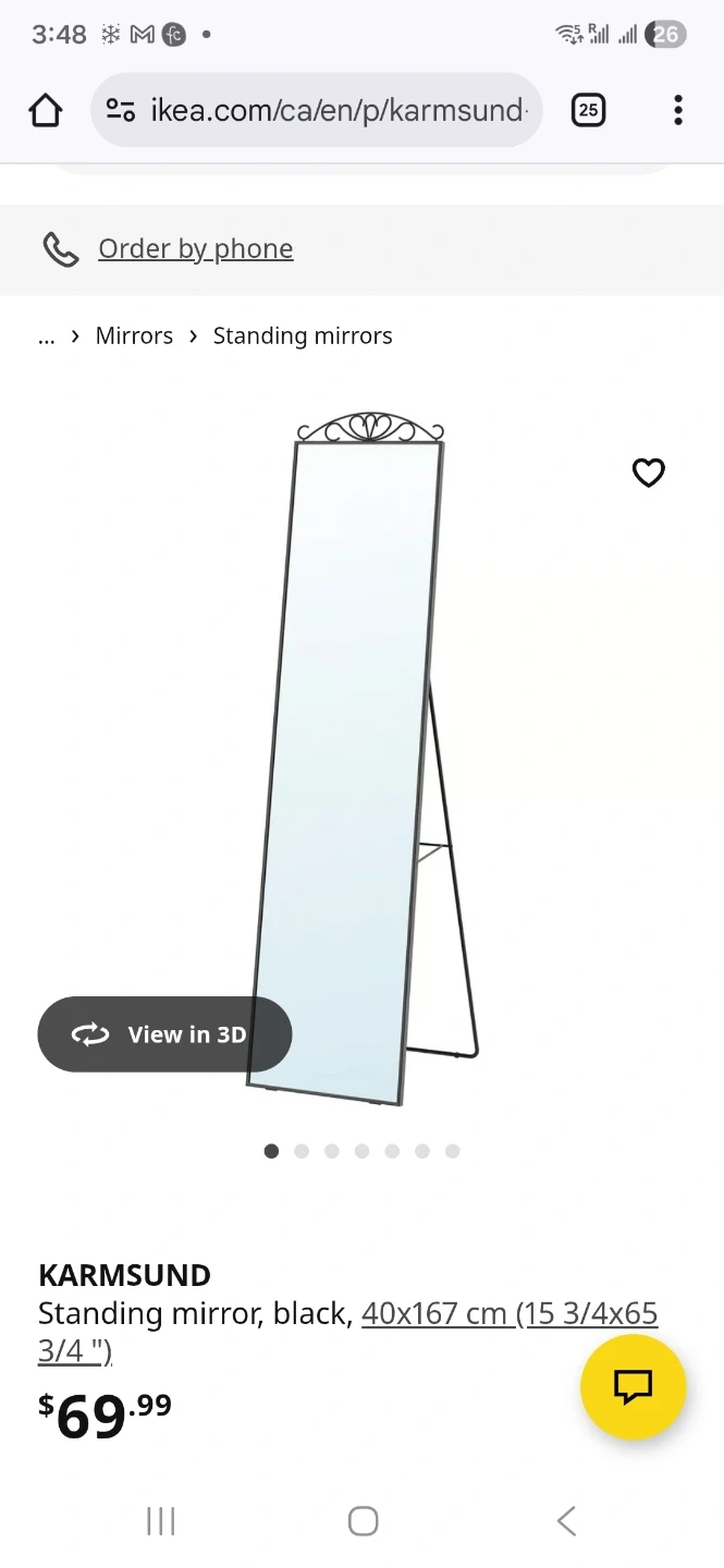 IKEA  Standing Mirror - Black, 40x167 cm
