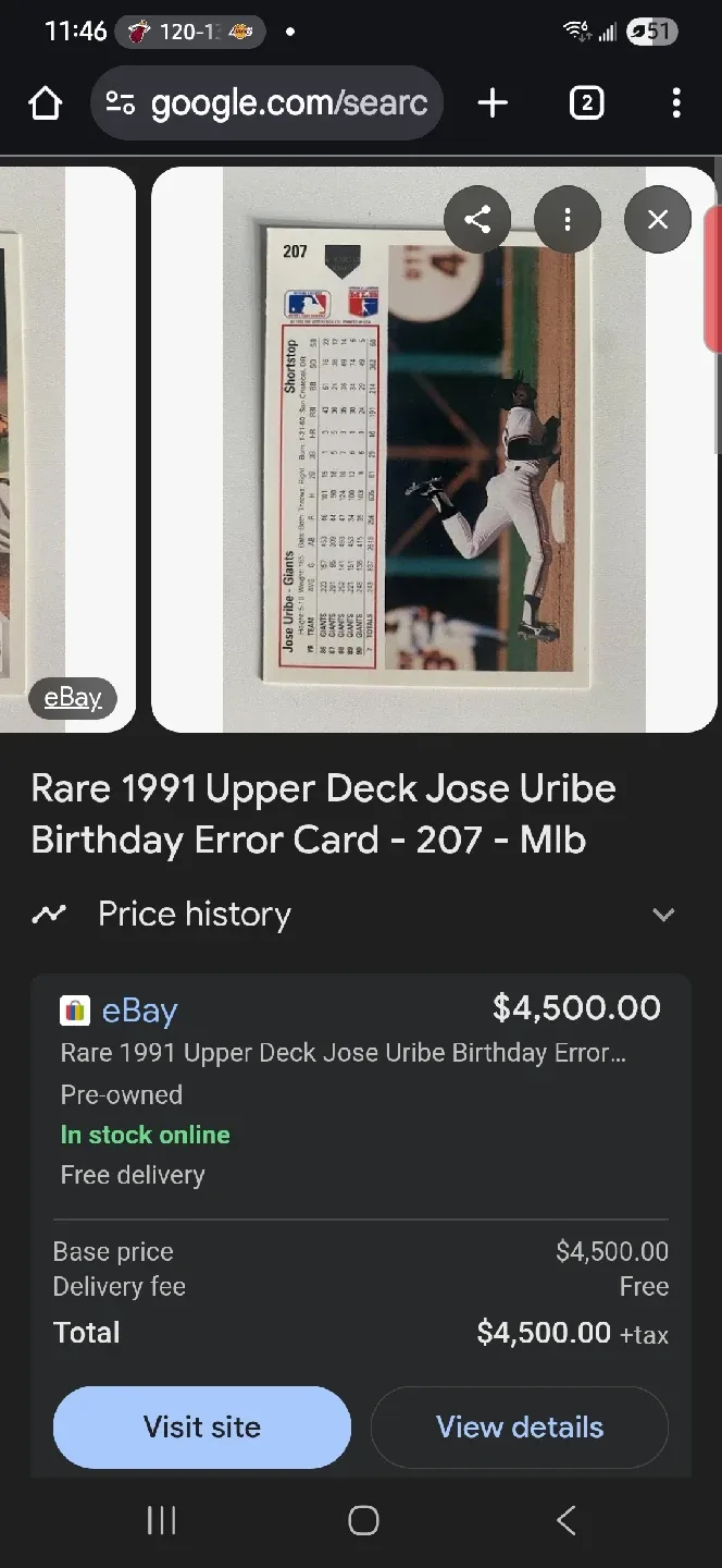 1991 Upper Deck Jose Uribe Baseball Card error card image indicator(4)