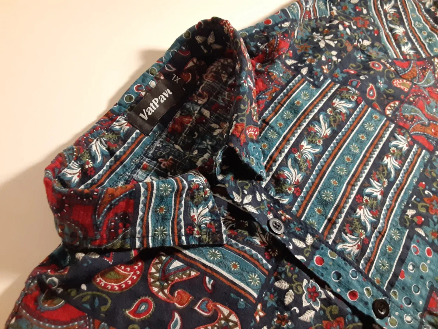 VatPave - Short Sleeve Button-Up Patchwork Shirt | S: XL