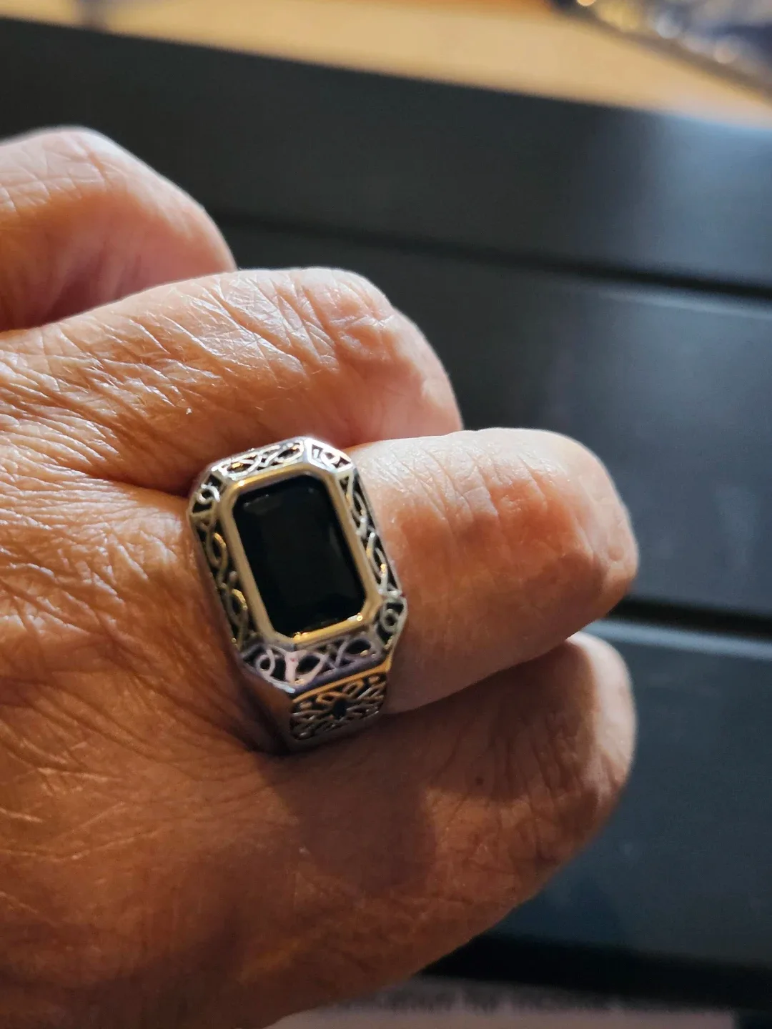 S925 Silver Ring with Black Stone