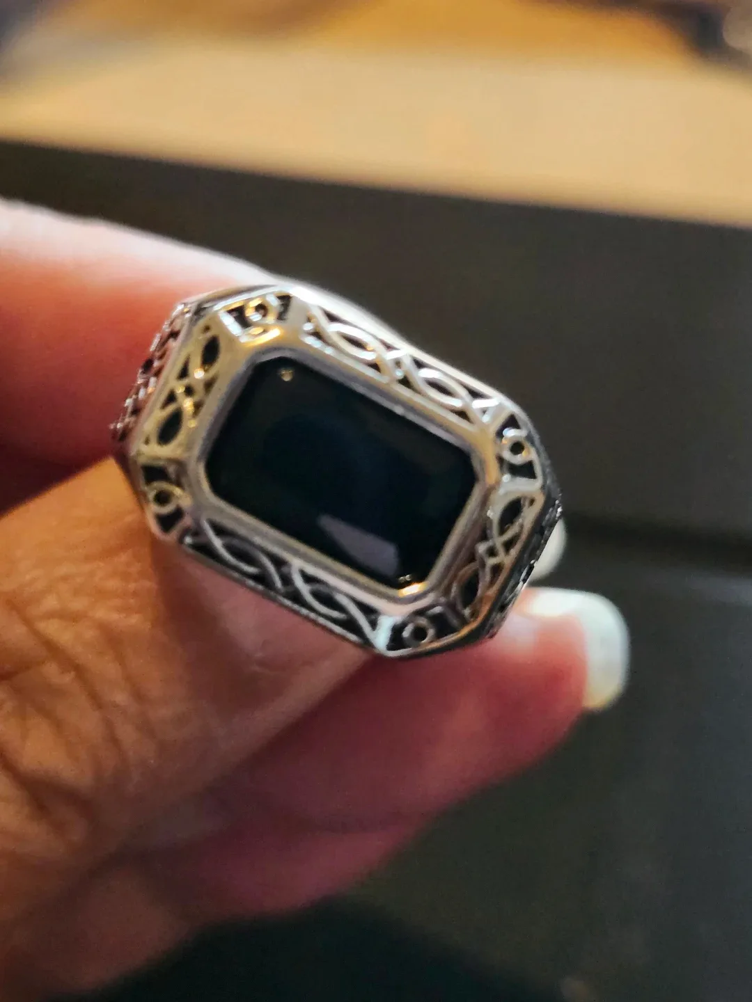 S925 Silver Ring with Black Stone image indicator(3)
