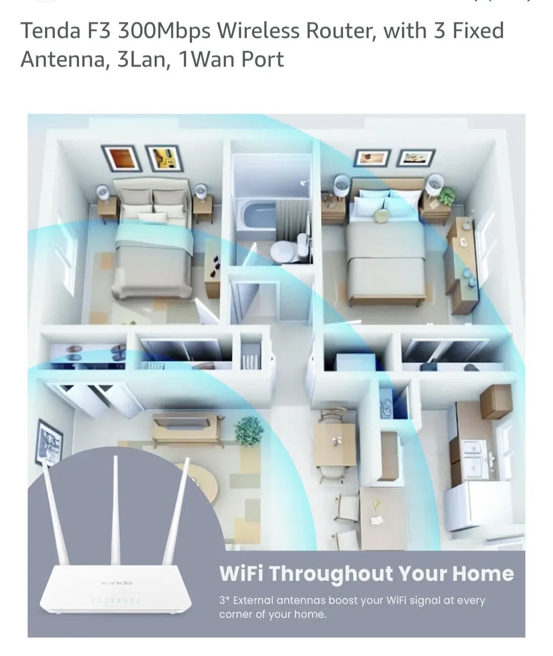 Tenda F3 300Mbps Wireless Router, with 3 Fixed Antenna, 3Lan, image indicator(4)
