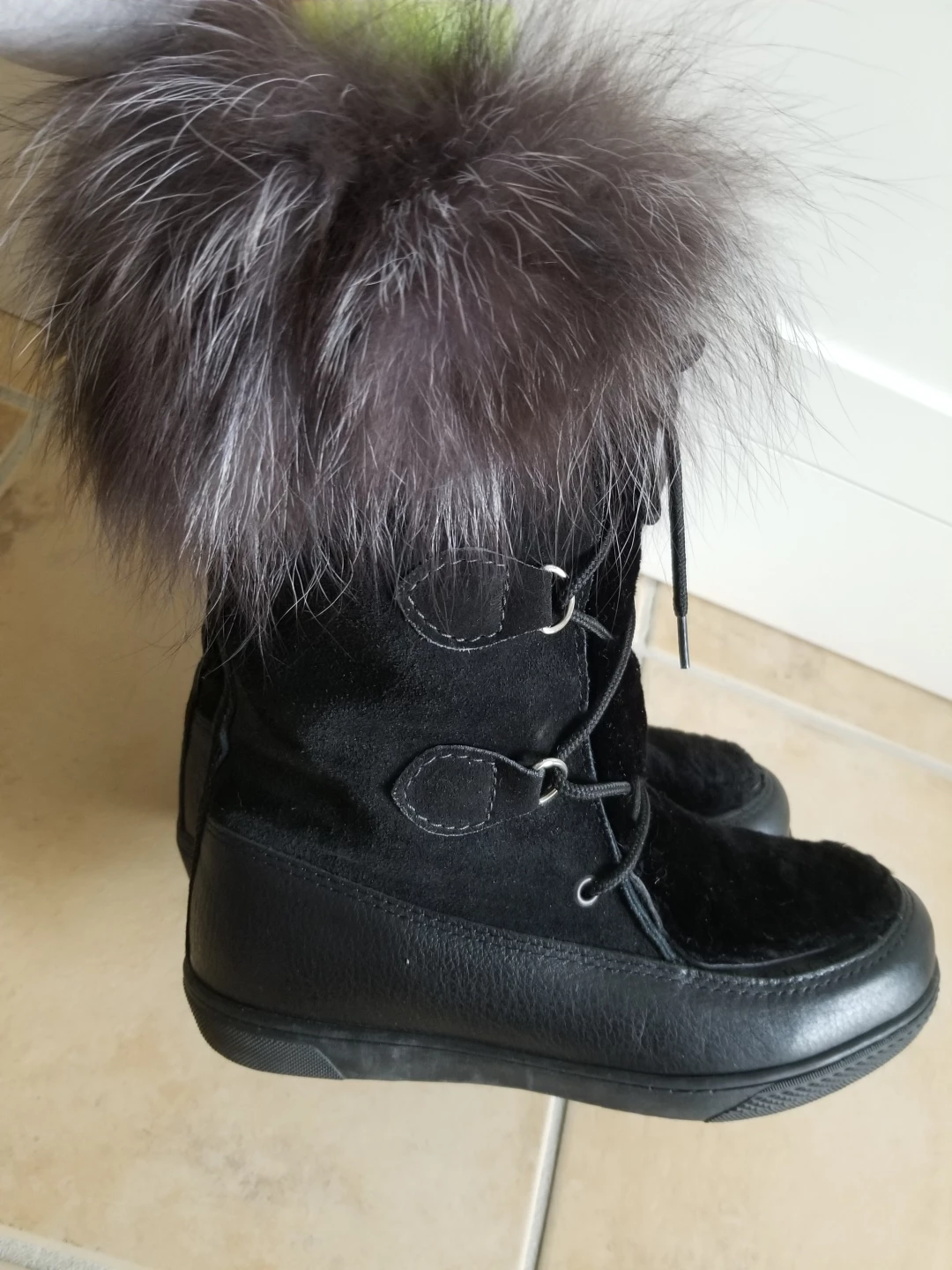 Black Winter Leather Boots with Fur Trim - photo 5