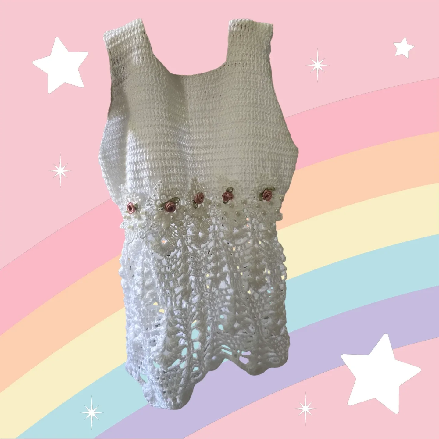 Handmade White Crochet Dress image indicator(3)