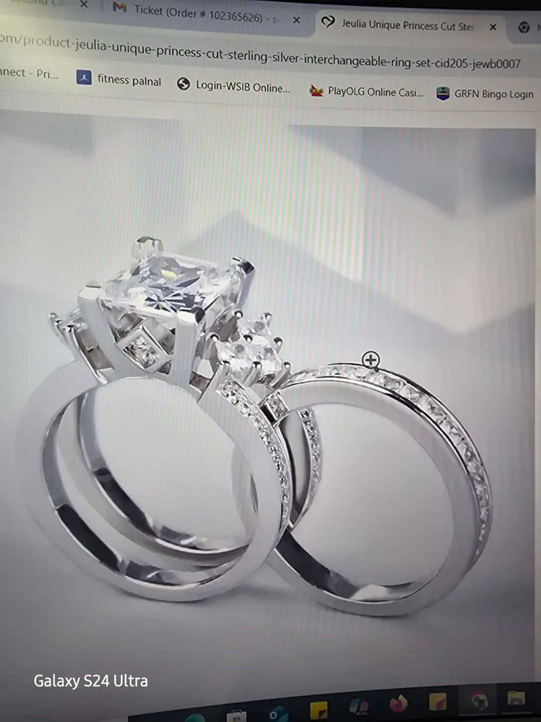 Unque Princess Cut wedding Sterling 929 Silver Ring Set image indicator(2)