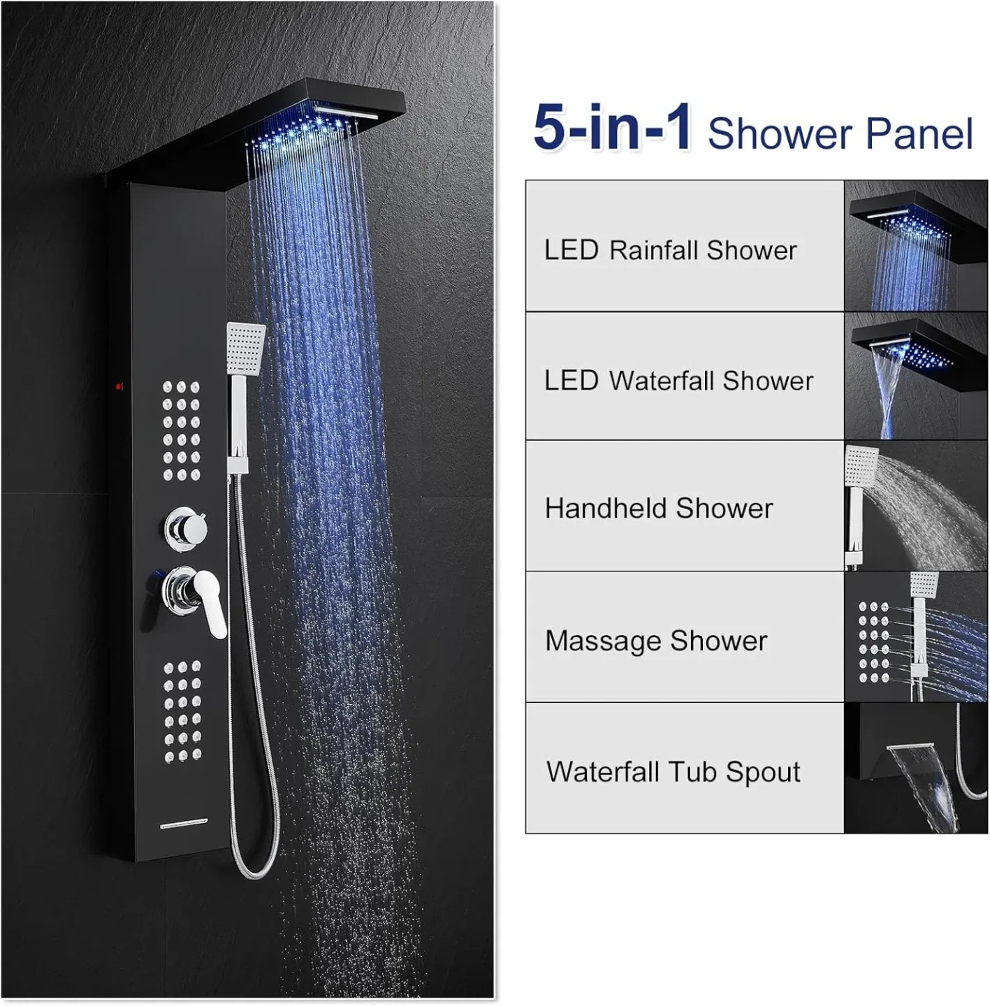 Brand New Black Rainfall Shower Panel For Sale 🥕 image indicator(6)