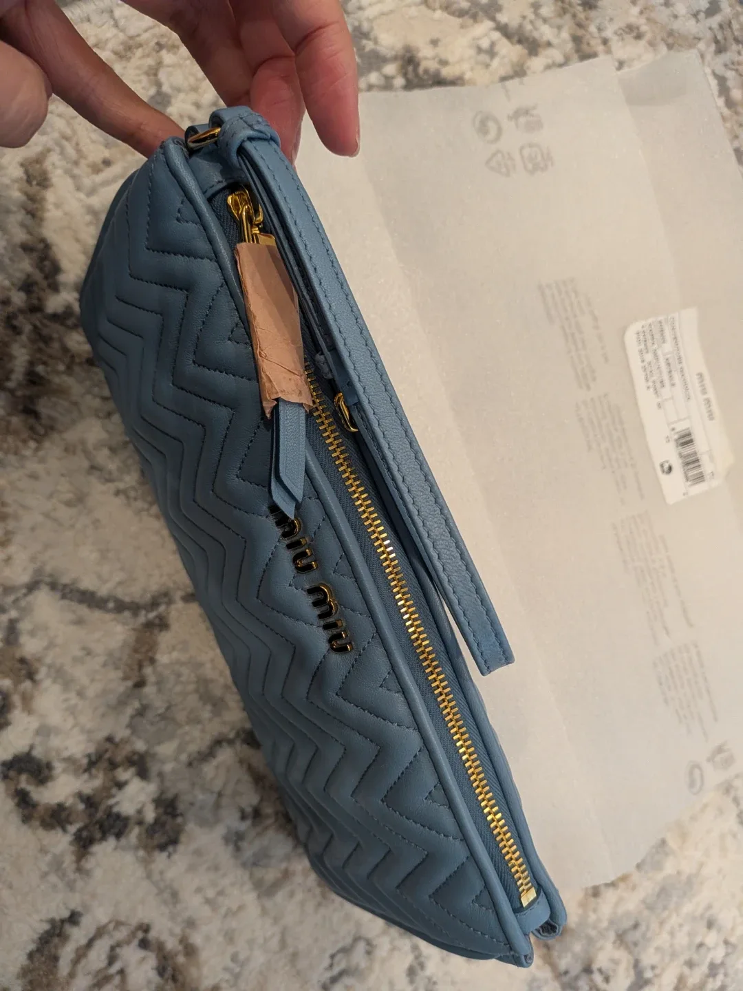 New Miu Miu Nappa Leather Clutch - Astrale Blue image indicator(4)