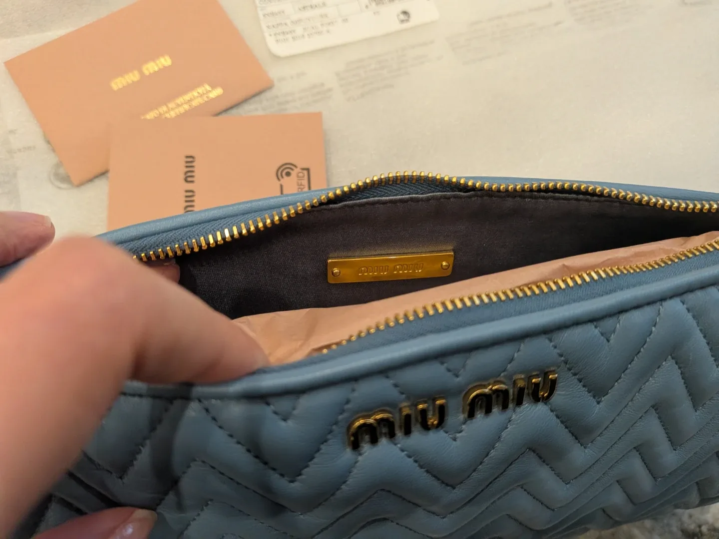 New Miu Miu Nappa Leather Clutch - Astrale Blue image indicator(5)