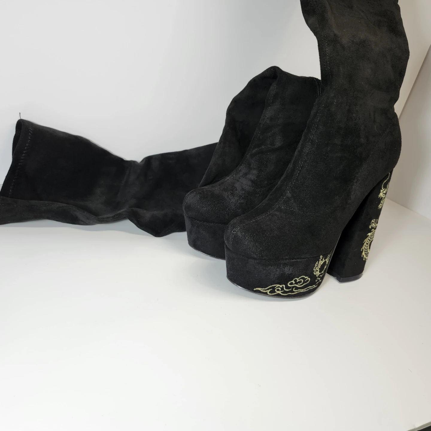 Black Thigh High Platform Boots - Size 7 - photo 2