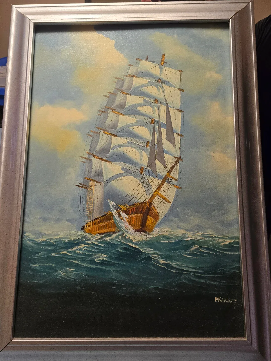 Framed Oil Painting of a Sailing Ship