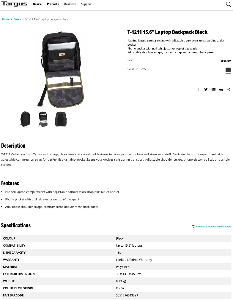 Targus T-1211 15.6" Laptop Backpack image indicator(10)