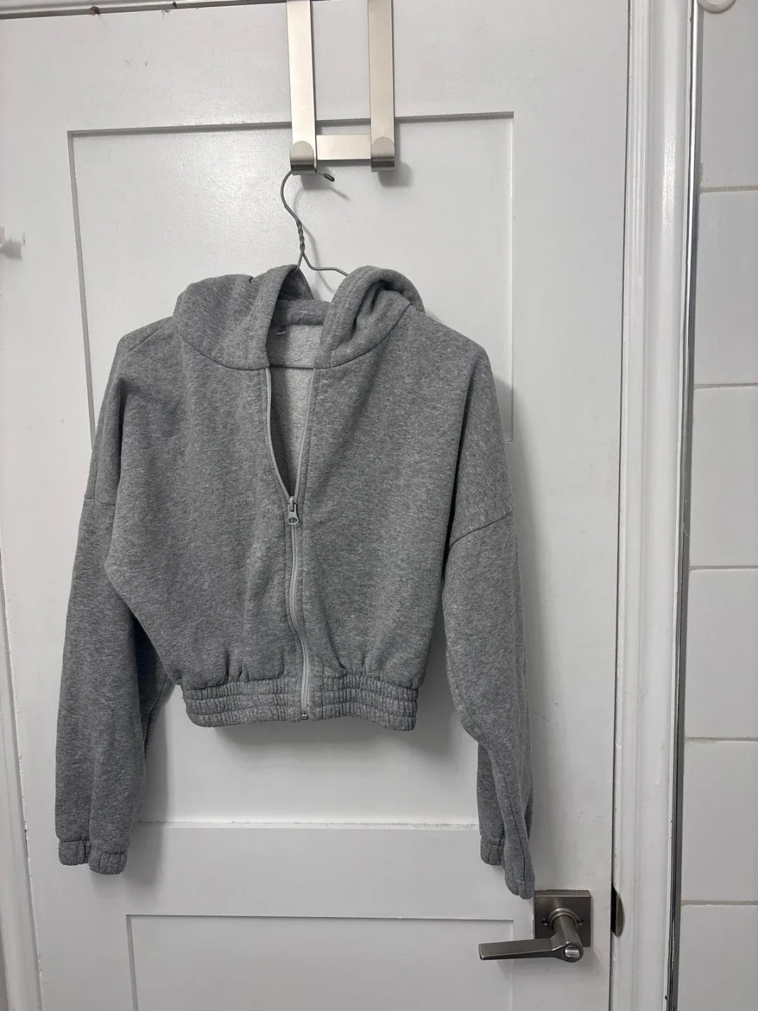 Grey Cropped Zip-Up Hoodie thumbnail