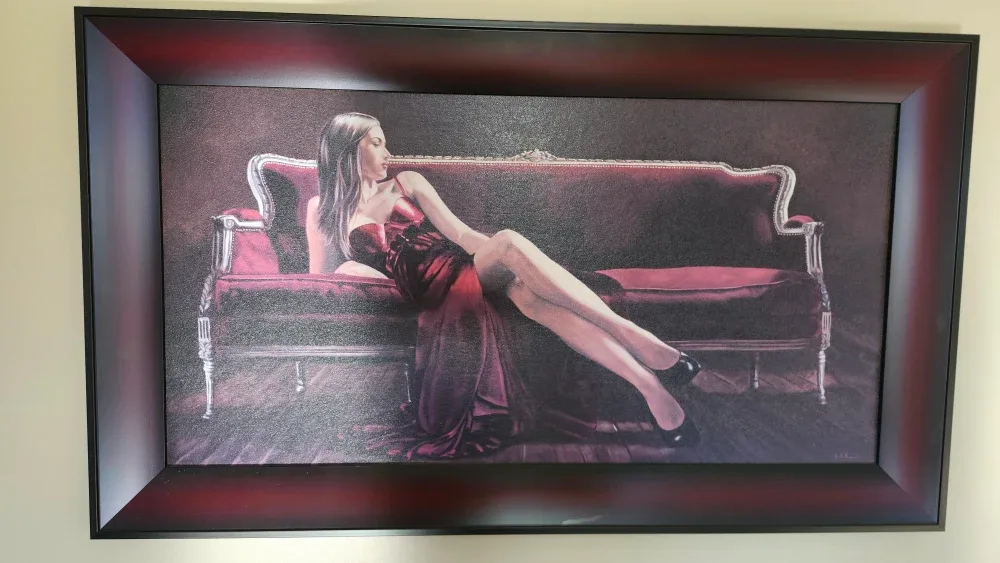 Framed Art Print Woman in Red on Vintage Sofa image indicator(2)