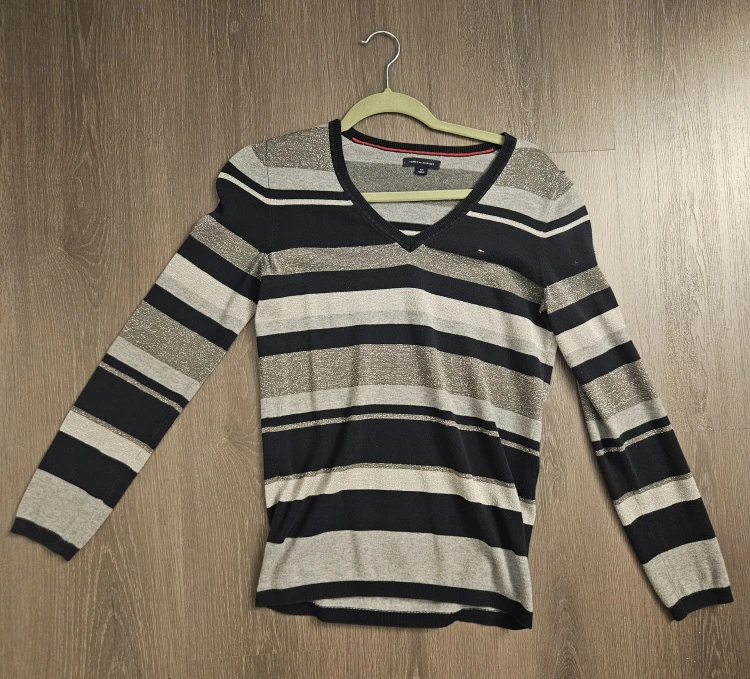 Tommy Hilfiger Striped V-Neck Sweater - Size S