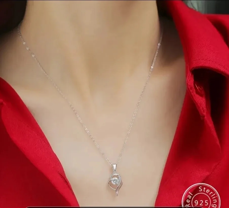 Sterling Silver 925 Rhodium Plating Heart Moissanite Necklace image indicator(4)