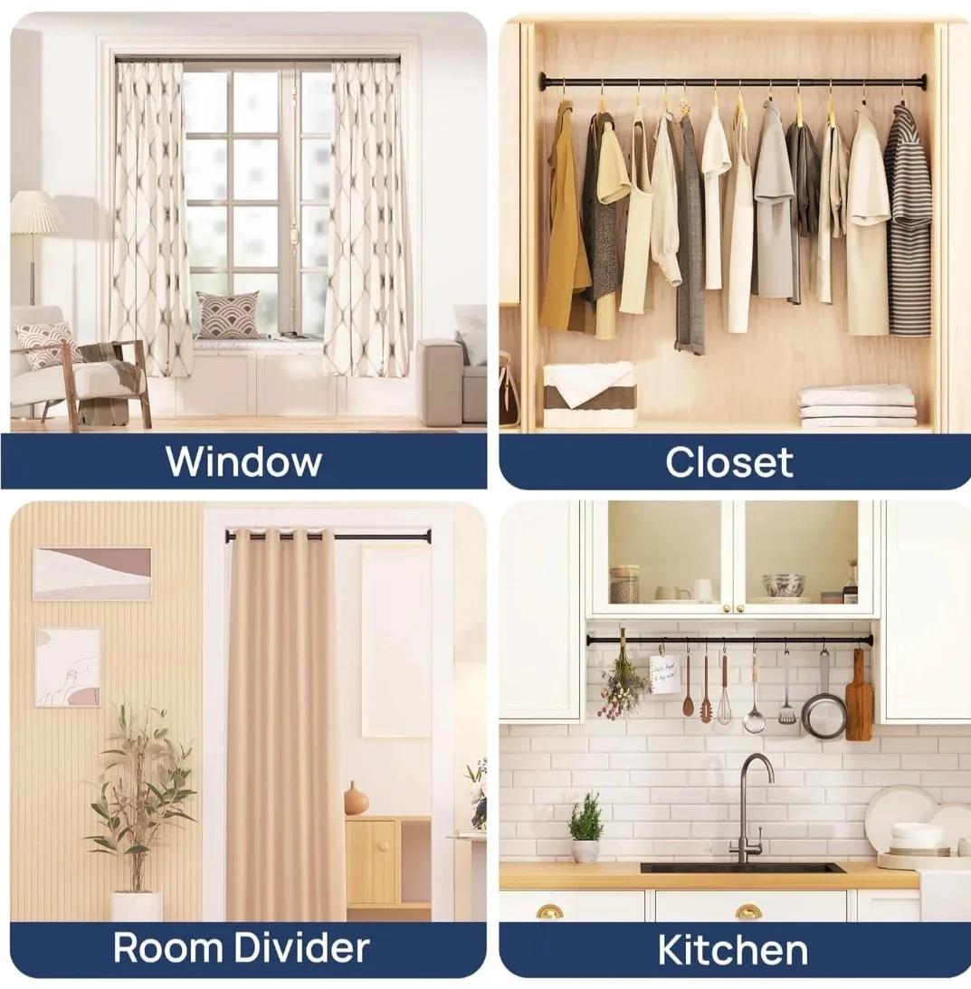 Adjustable Black Shower Curtain Rod Multifunctional 30"-76" image indicator(7)