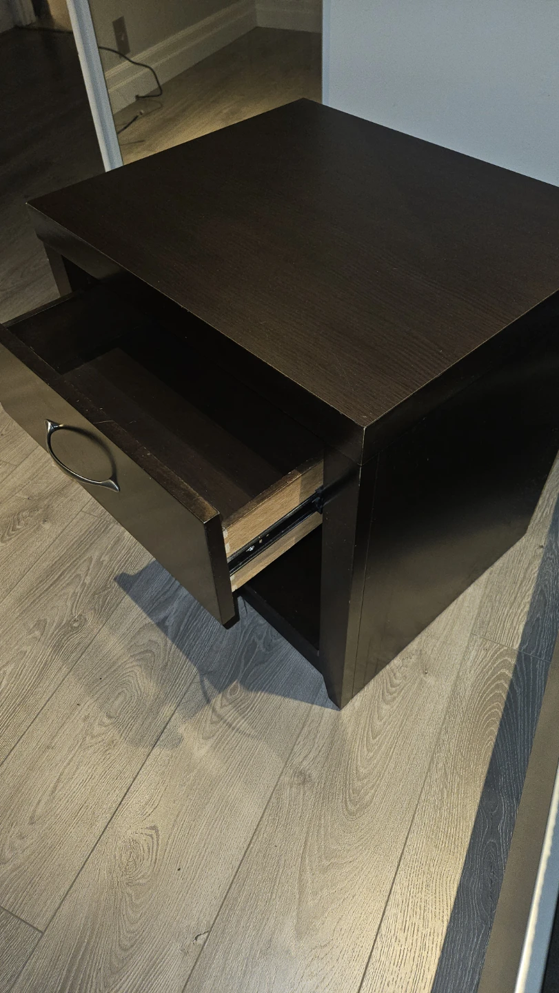 Dark Brown Wood Nightstand with Drawer - photo 2