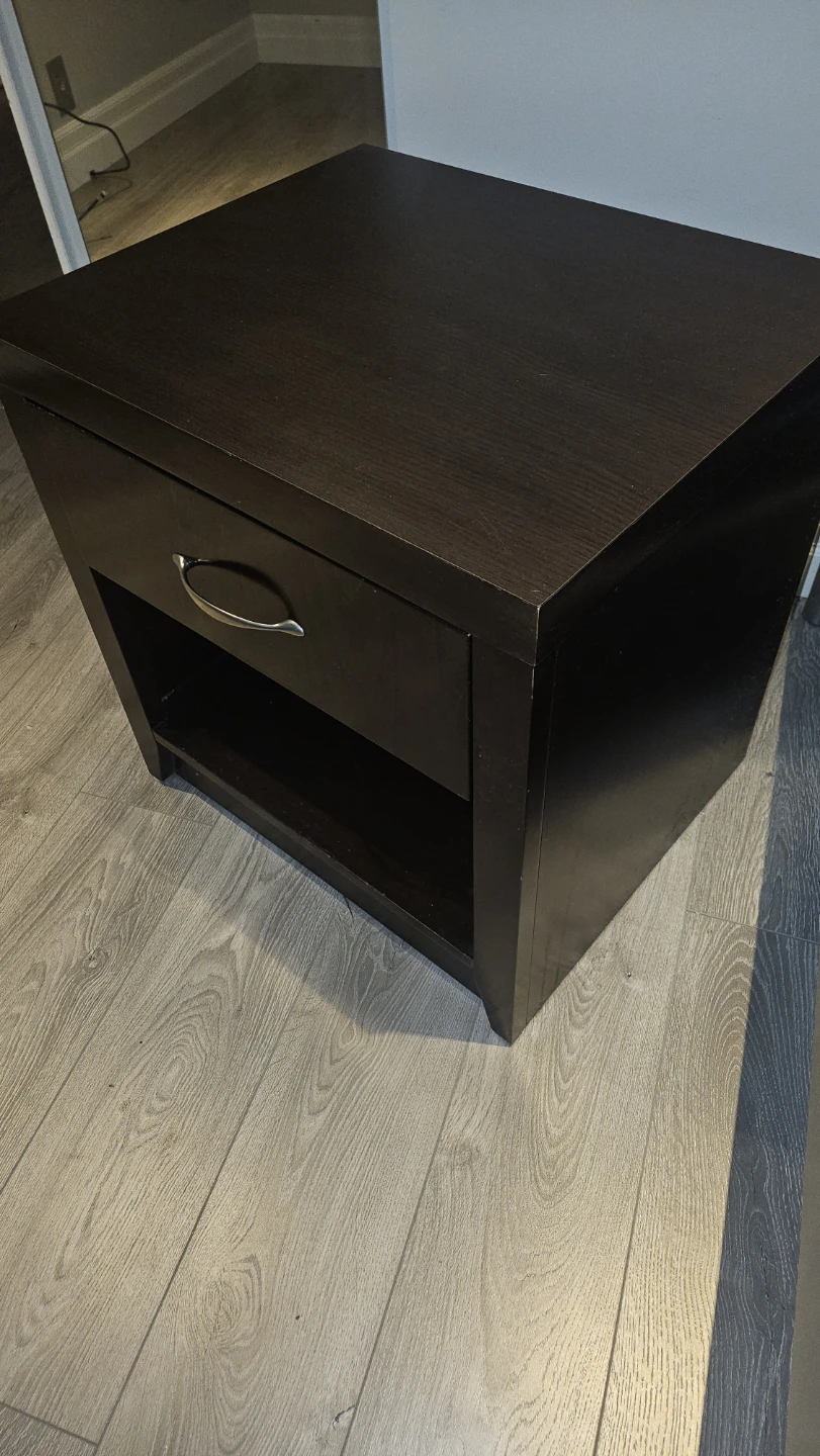 Dark Brown Wood Nightstand with Drawer - photo 3