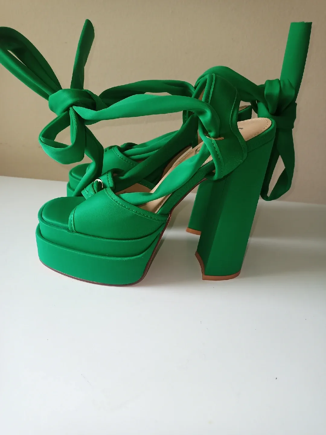 New~Vivianly Lace Up Platform Ankle Strap Heeled Sandals image indicator(4)