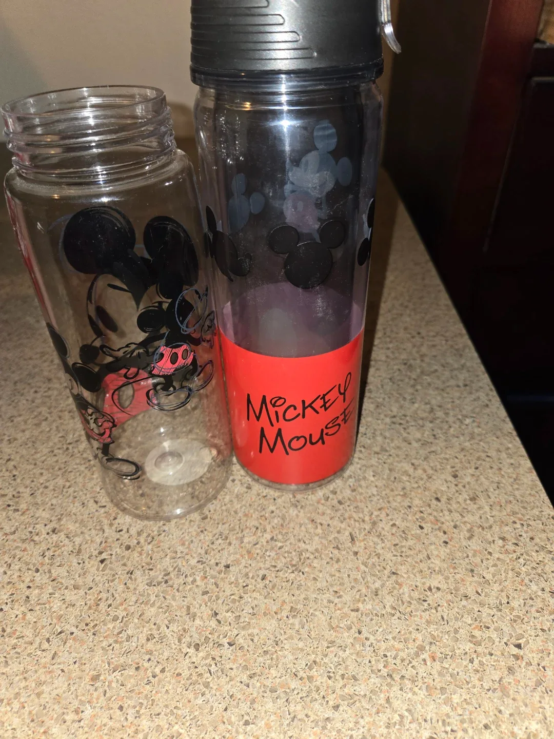 2 Mickey Mouse Water Bottles with 1 Interchangeable lid image indicator(2)
