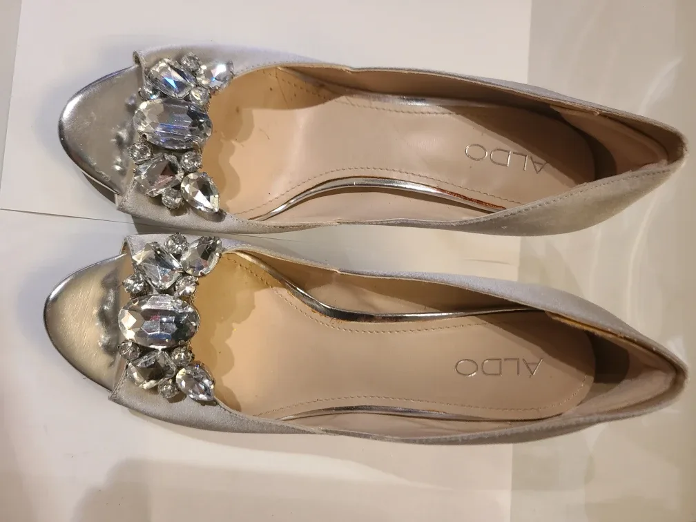 ALDO Silver Embellished Heels - Size 38/7.5