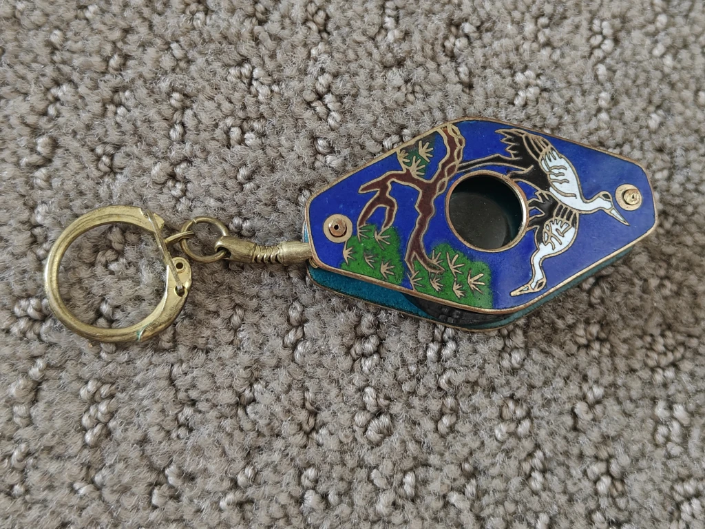 Cloisonne Enamel Pocket Magnifying Glass Asian Crane Pine Tree - photo 2