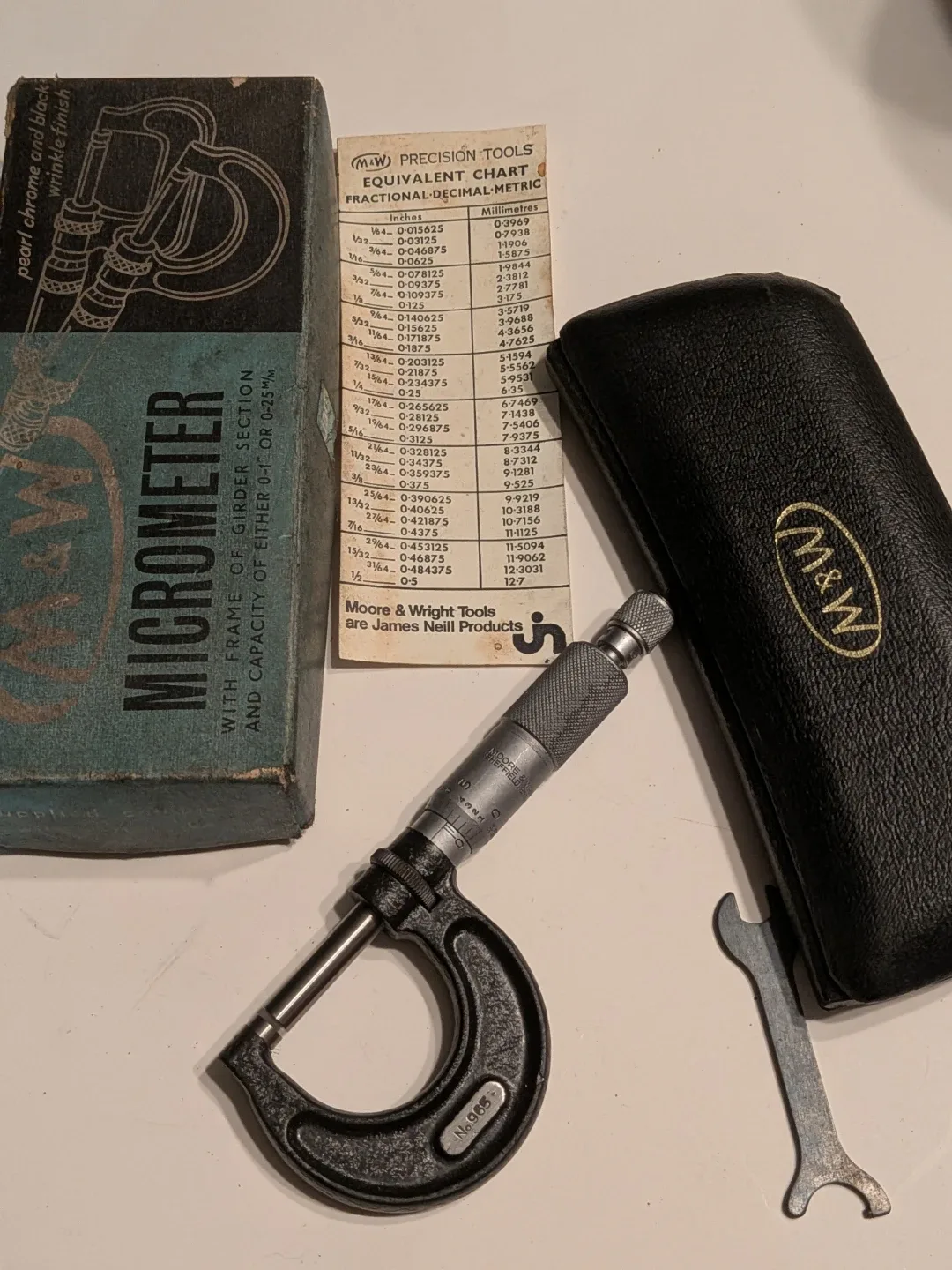 Vintage Moore & Wright Micrometer No. 965 w/ Box image indicator(7)