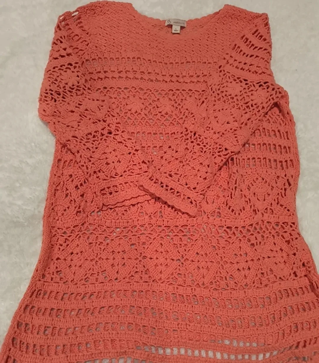 Christopher & Banks Coral Crochet Top - Size L image indicator(4)
