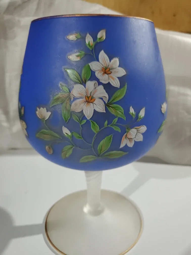 Blue Floral Brandy Glass