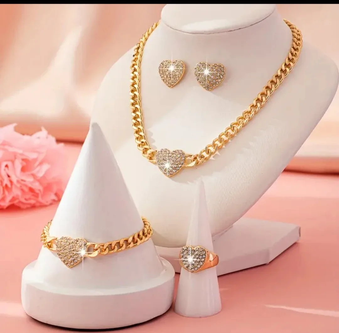 Gold Chain Jewelry Set (Necklace, Bracelet, Ring, Earrings) image indicator(3)