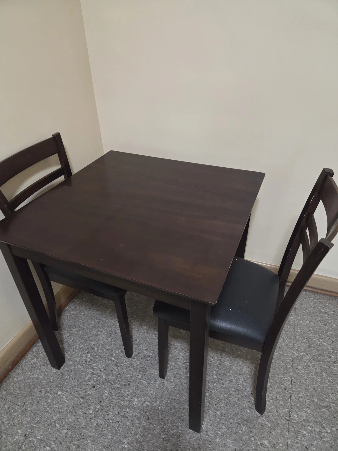 Dark Brown Dining Table with Two Chairs