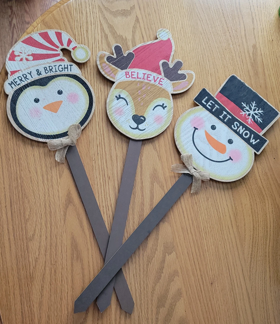 Holiday Penguin, Reindeer, Snowman Wood Stakes