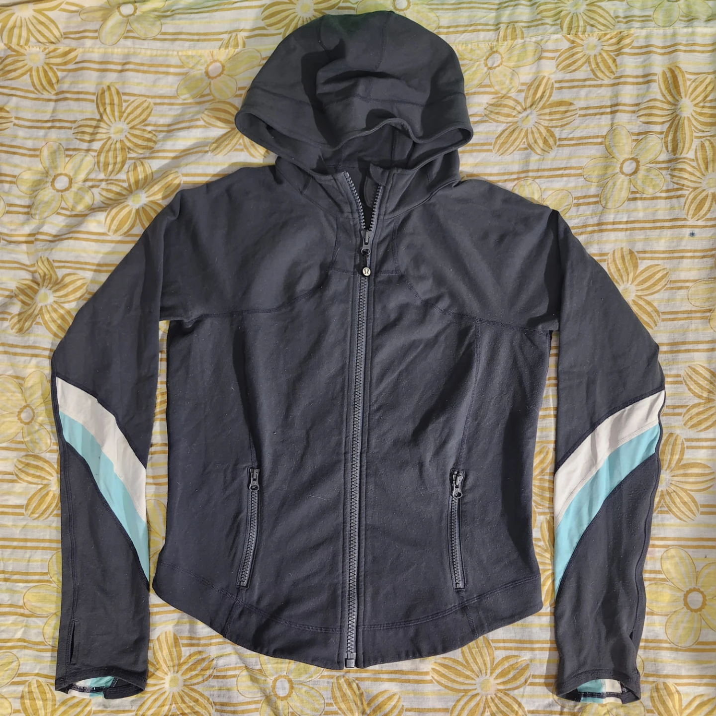 Lululemon Half Moon Hooded Jacket in Coal Gray and Angel Blue