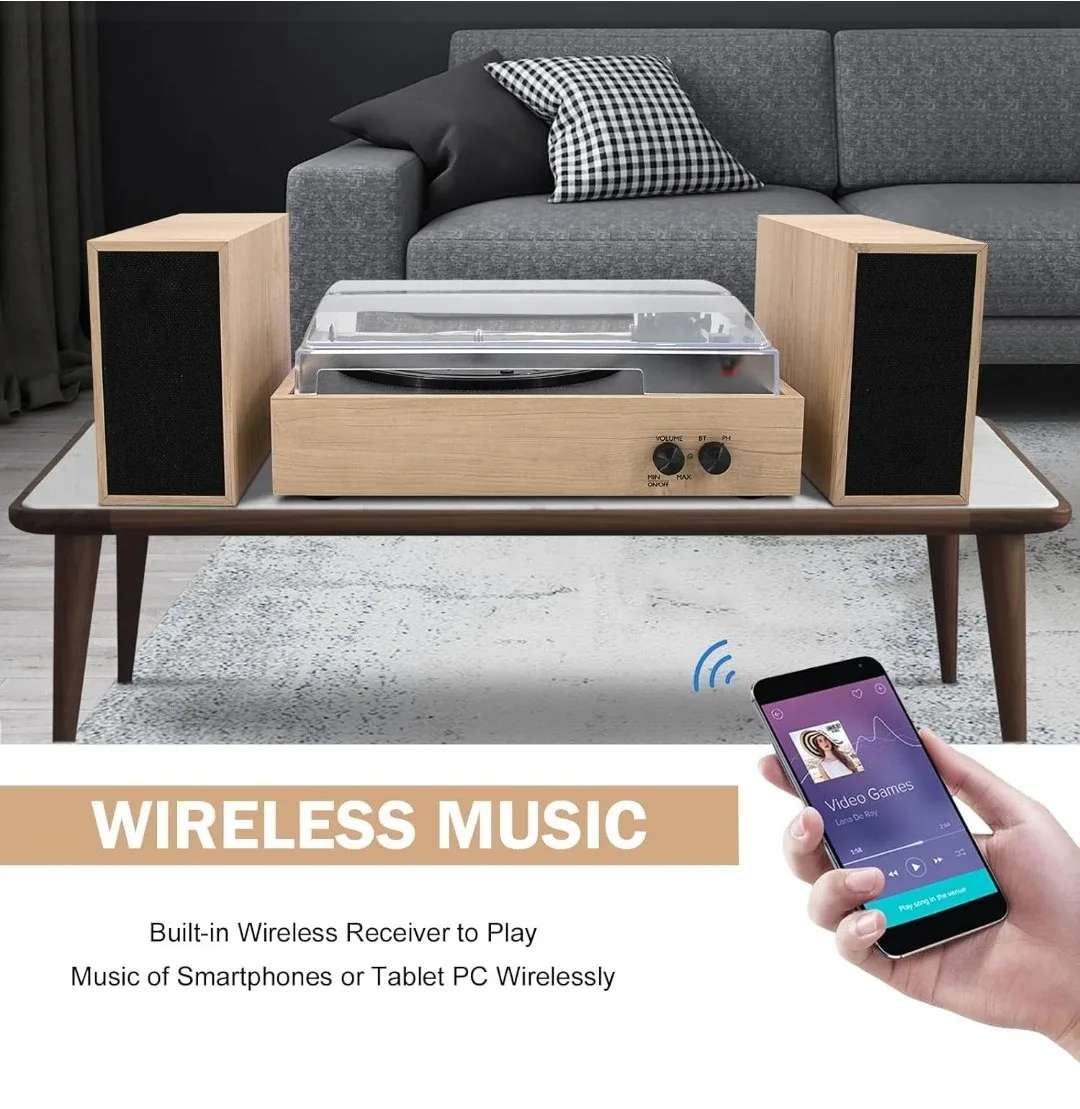 LP&No.1 Wireless Vintage Turntable with Stereo Speakers image indicator(7)