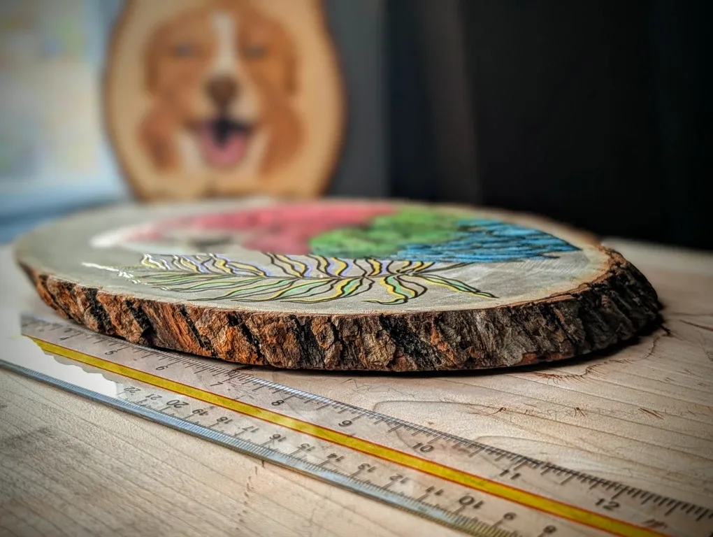 Hand-Burned Macaw on Basswood in Metal Cage image indicator(4)