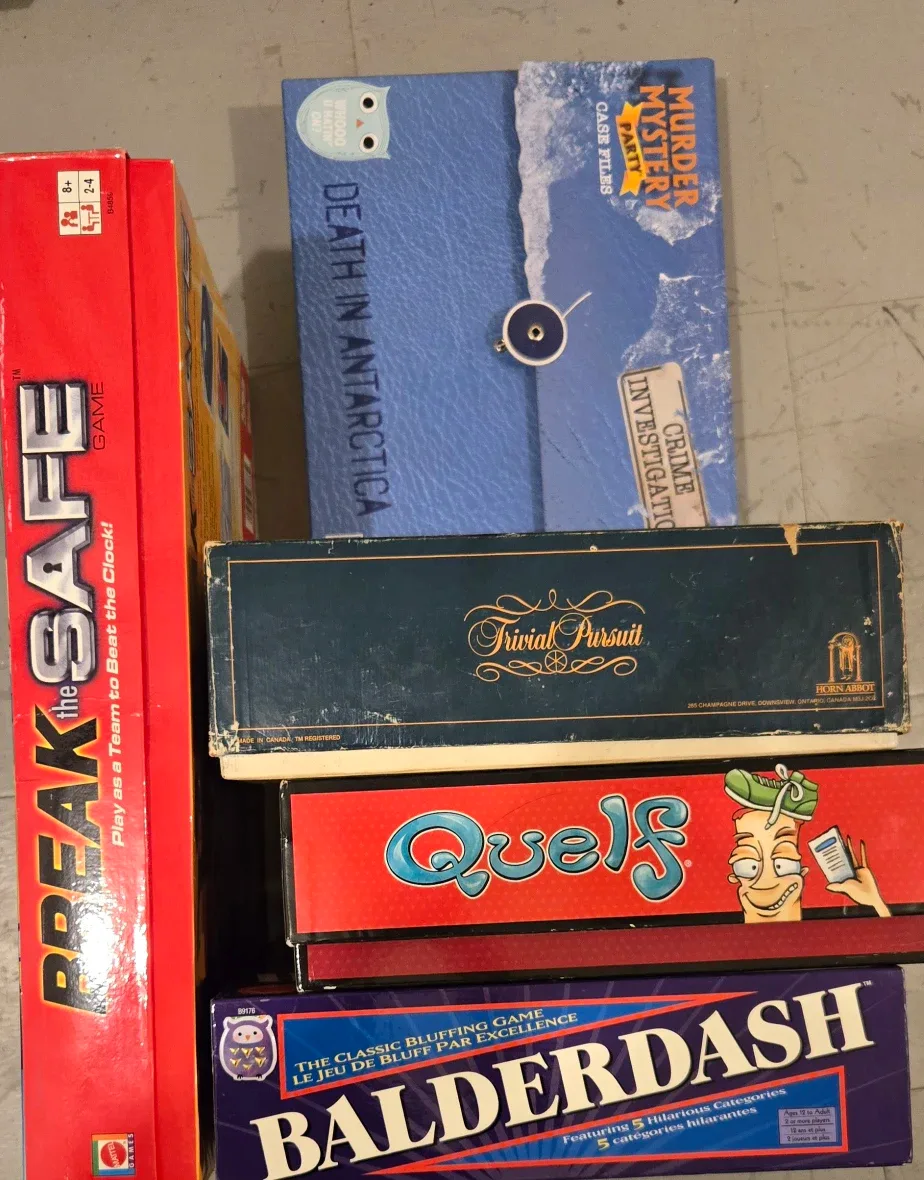 Assorted Board Games: Break Safe, Trivial Pursuit, Quelf