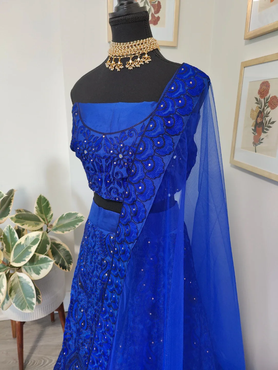 Blue Embroidered Lehenga Choli Set semi stitch image indicator(2)
