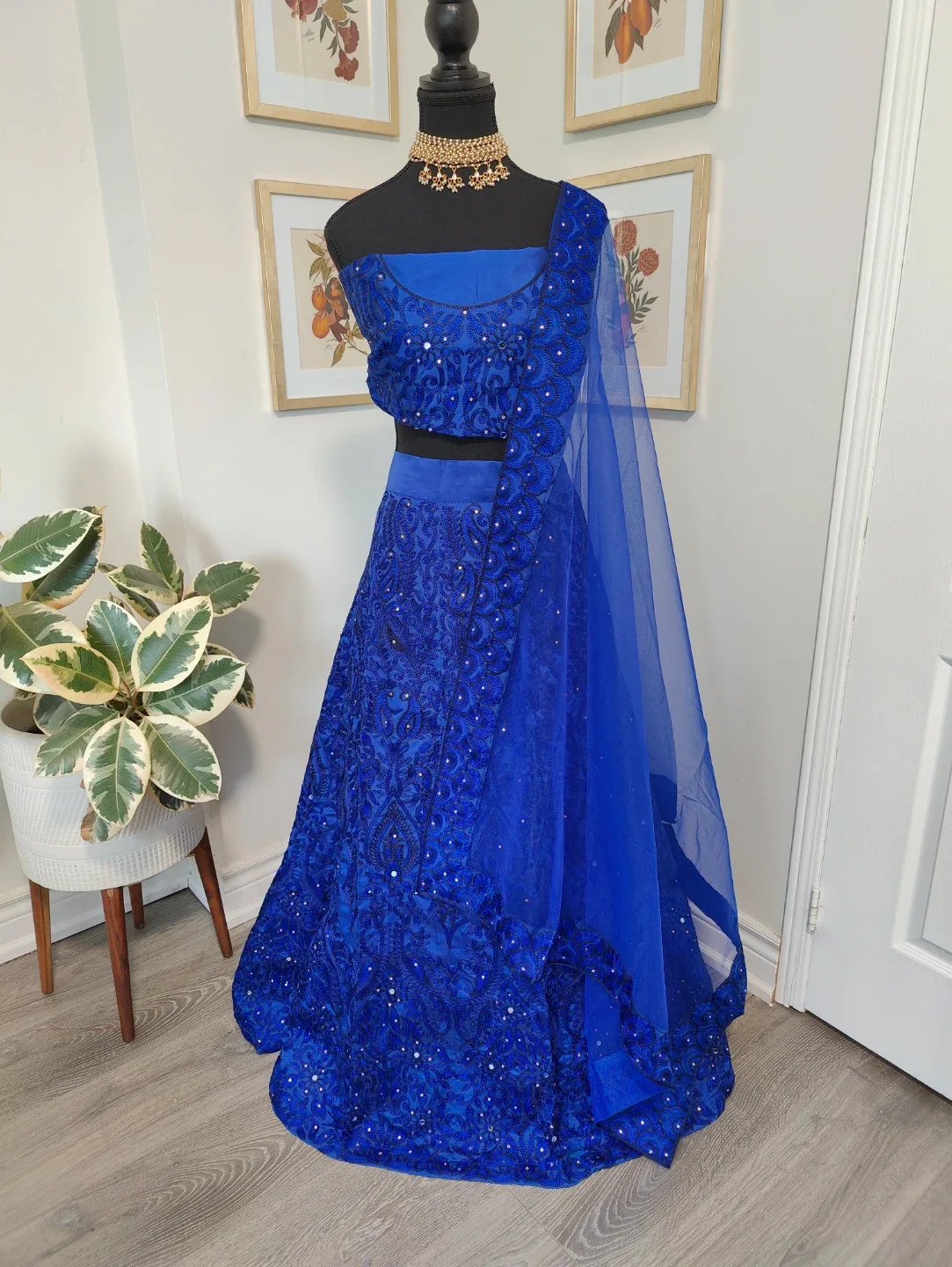 Blue Embroidered Lehenga Choli Set semi stitch image indicator(3)