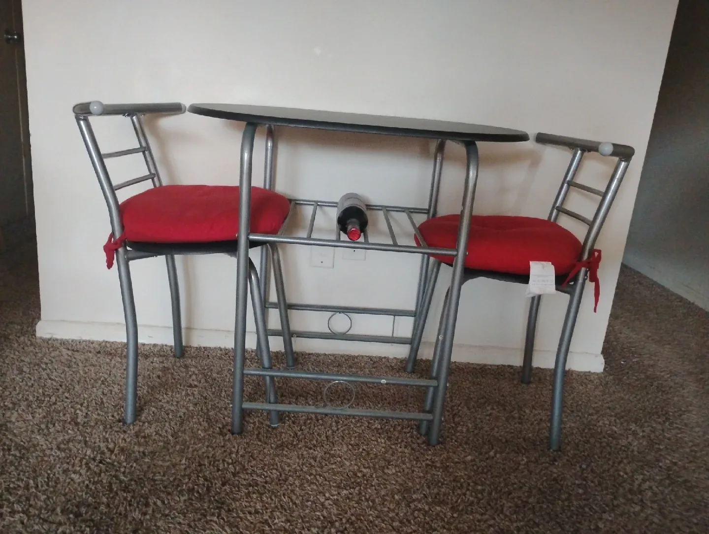 Compact Dining Table Set - Black Table, Red Chairs thumbnail