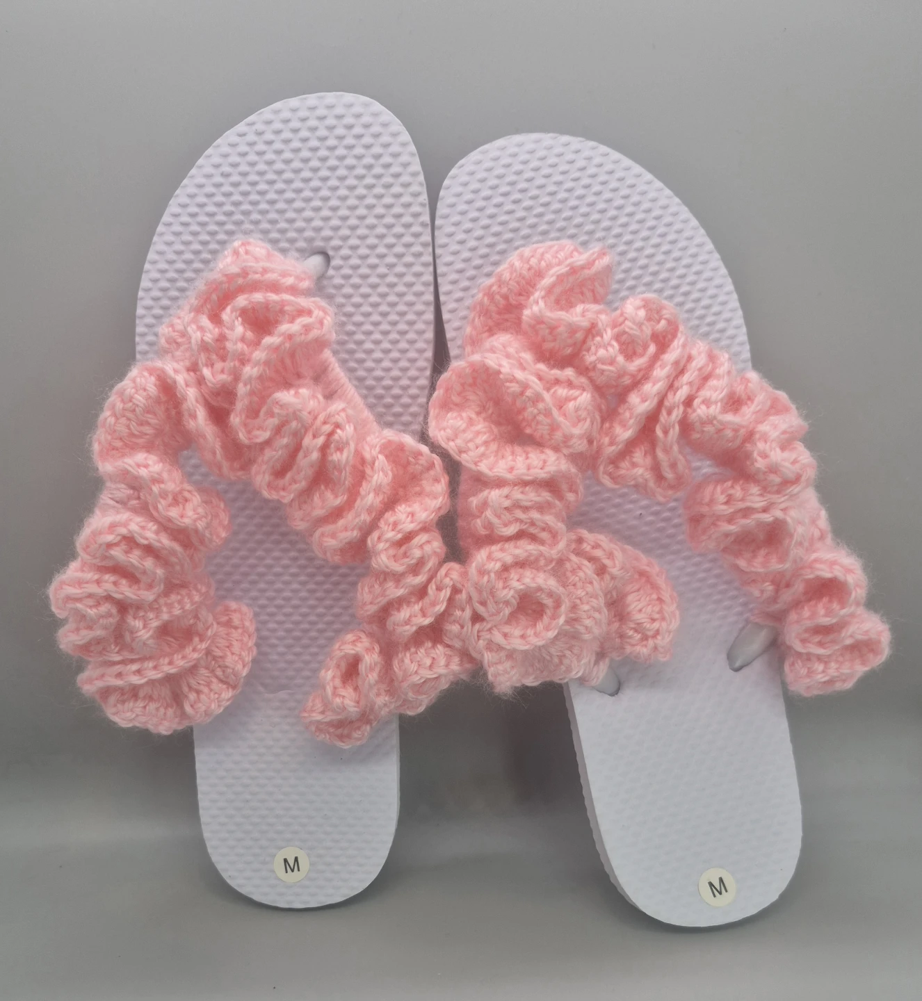 Pink ruffle Crochet Flip Flops - Size M
