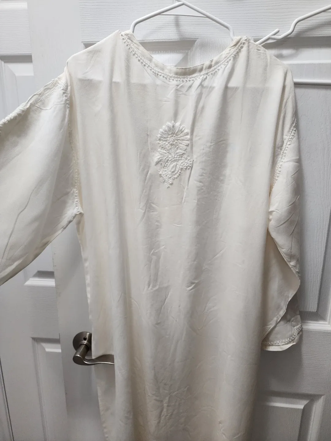 New White Embroidered Kurti - Chest 26", Length 43" 1 image indicator(5)