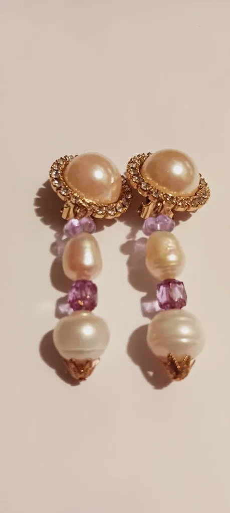 Freshwater Pearl & Purple Beads Dangle Earrings image indicator(4)