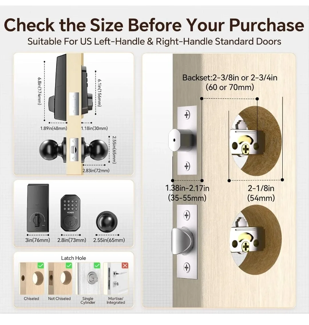 VCHOO Keyless Entry Door Lock image indicator(4)