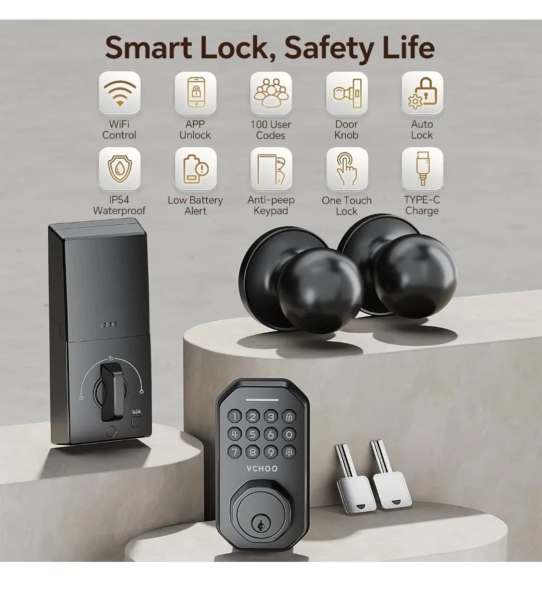 VCHOO Keyless Entry Door Lock image indicator(5)